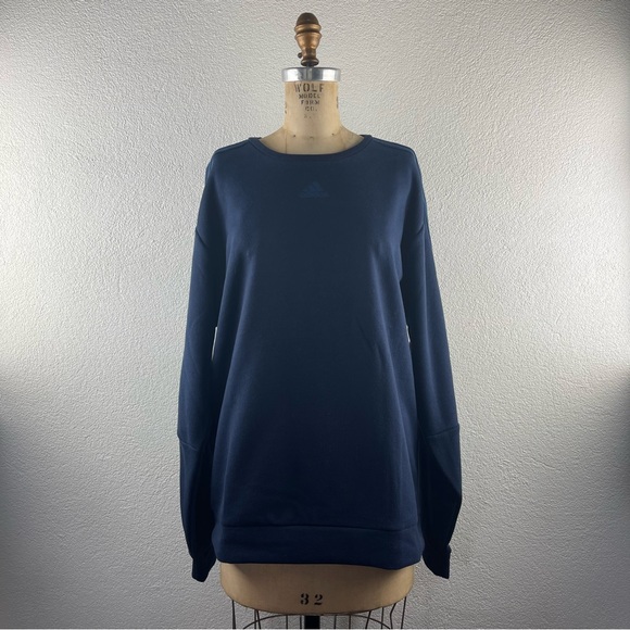 Adidas l L Athletic Athleisure Navy Blue Logo Three Stripes Oversized Sweatshirt - Picture 1 of 5